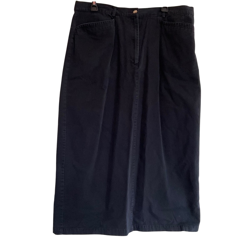 Talbots VTG Black Denim Maxi Skirt Sz 20 High Waisted 100% Cotton 90s Minimalist